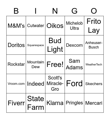 SUPERBOWL COMMERCIAL BINGO Card