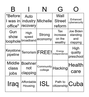 State of the Union - 2015 Bingo Card