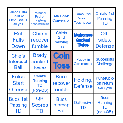 Superbowl LV Bingo Card