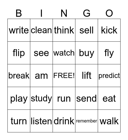 Present Tense Verbs - Bingo Card