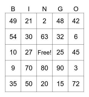 Welleby Math Night - Multiplication Bingo Card
