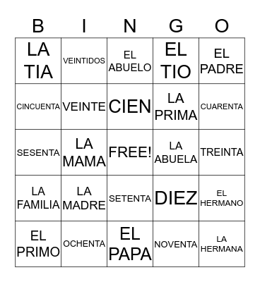 FAMILIA Y NUMEROS Bingo Card