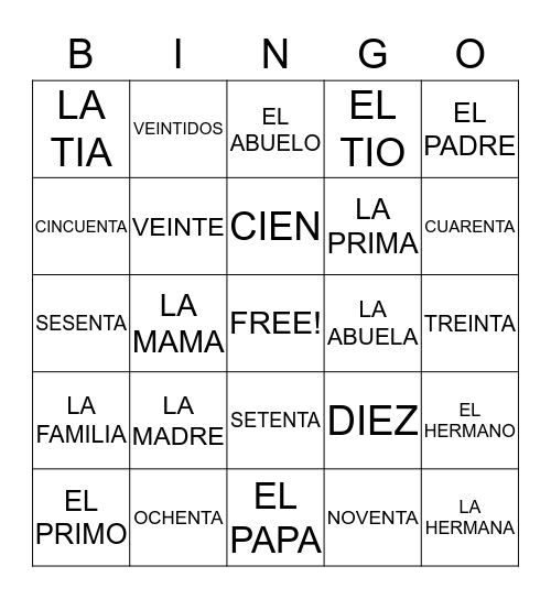 FAMILIA Y NUMEROS Bingo Card