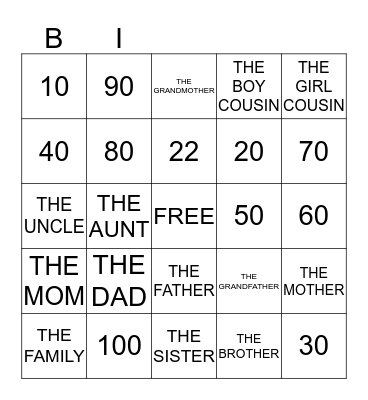 FAMILIA Y NUMEROS Bingo Card