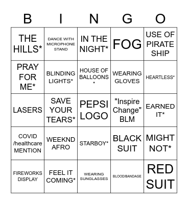 SUPERBOWL LV HALFTIME Bingo Card