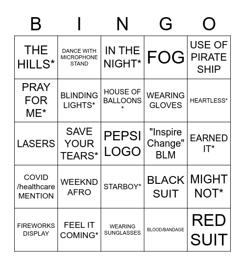 SUPERBOWL LV HALFTIME Bingo Card