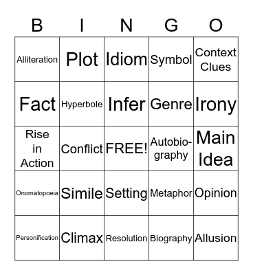 Reading Rainbow Bingo Card