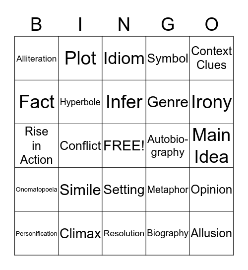 Reading Rainbow Bingo Card