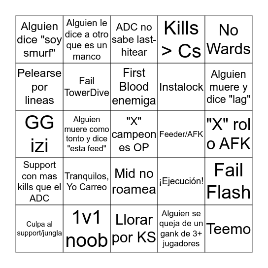 League of Legends Bingo Card