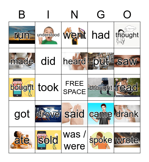 Past Tense Bingo - Reverse (irregular verbs) Bingo Card