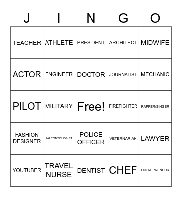 CAREERS Bingo Card