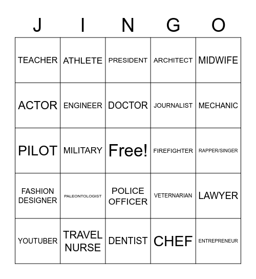 CAREERS Bingo Card