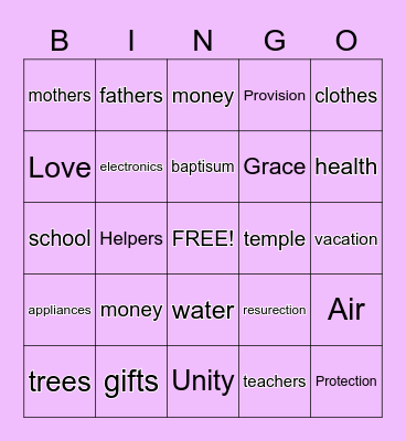Count Your Blessings Bingo Card