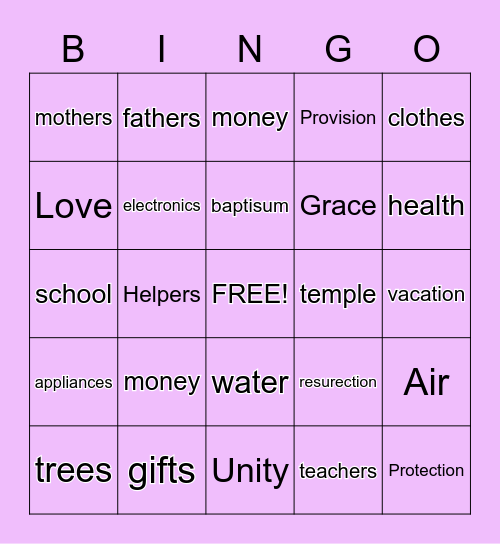 Count Your Blessings Bingo Card