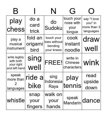 Bingo "abilities" Bingo Card