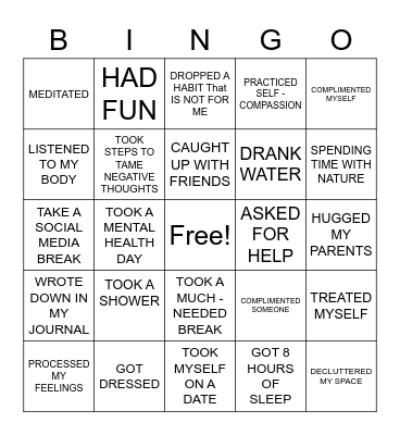 Self Care Bingo Card