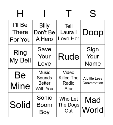 One Hit Wonders Bingo Card