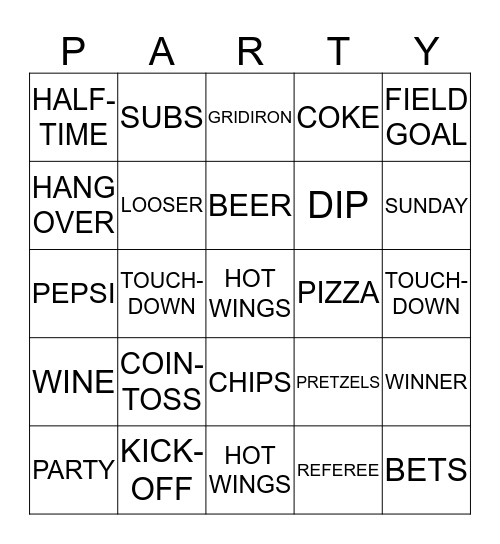 Super Bowl Bingo Card