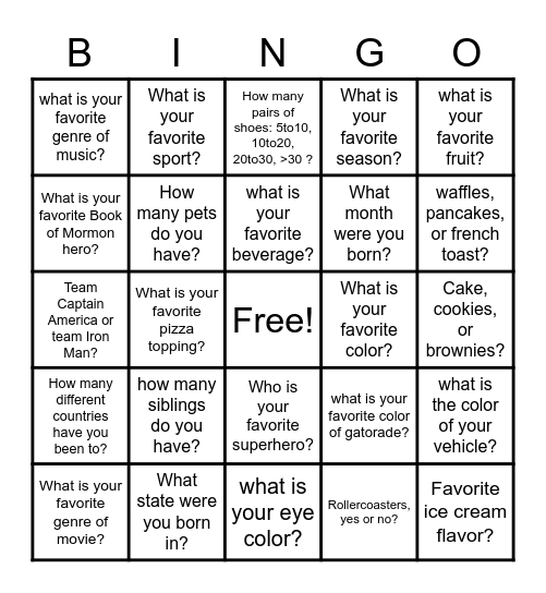 Get To Know You Bingo! Bingo Card