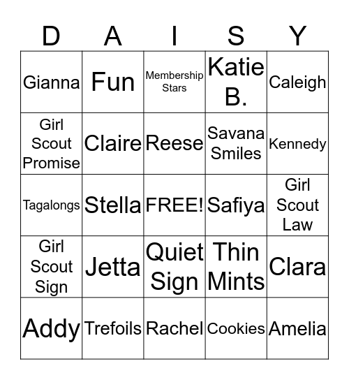 Daisy Bingo Card