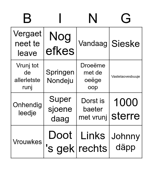 Vastelaoves-bingo Card