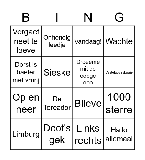 Vastelaoves-bingo Card