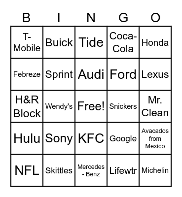 Superbowl LV Bingo Card