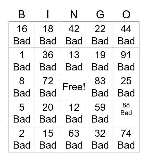 Turn it From Bad to Good Bingo Card