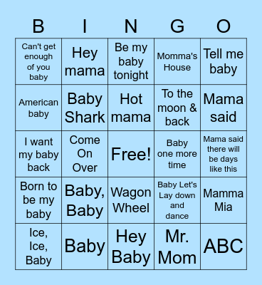 Baby Shower Bingo Card