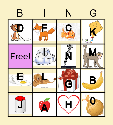 Letters A-L Bingo Card