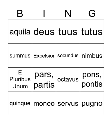 Latina Christiana Lessons 1-25 Vocabulary Bingo Card