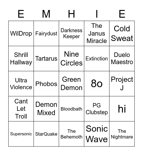 Geometry Dash Demon bingo Card