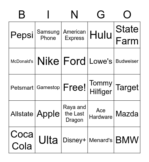 Superbowl Commercial Bingo Card