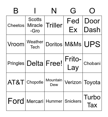 Super Bowl Bingo Card