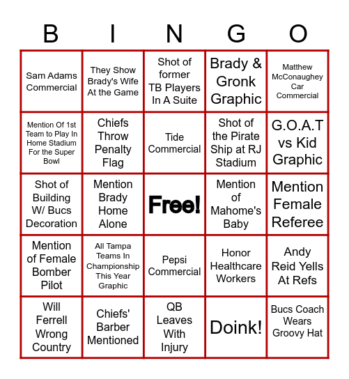 Super Bowl LV Bingo Card