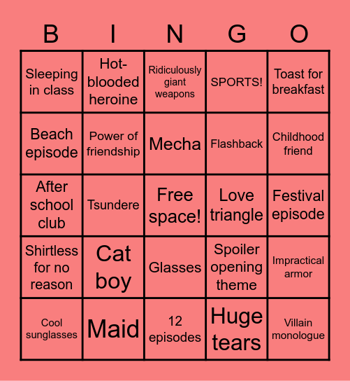 ANIME BINGOOOO Bingo Card