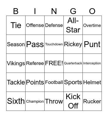 Rickey Rucker's 6th Birthday Party Bingo Card