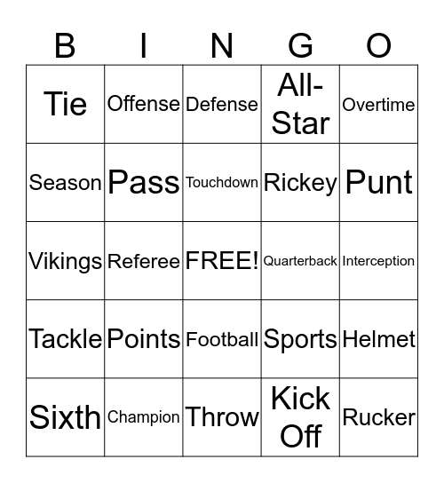 Rickey Rucker's 6th Birthday Party Bingo Card