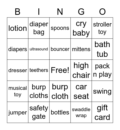 baby shower Bingo Card