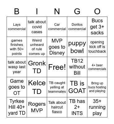 Super Bowl LV Bingo Card