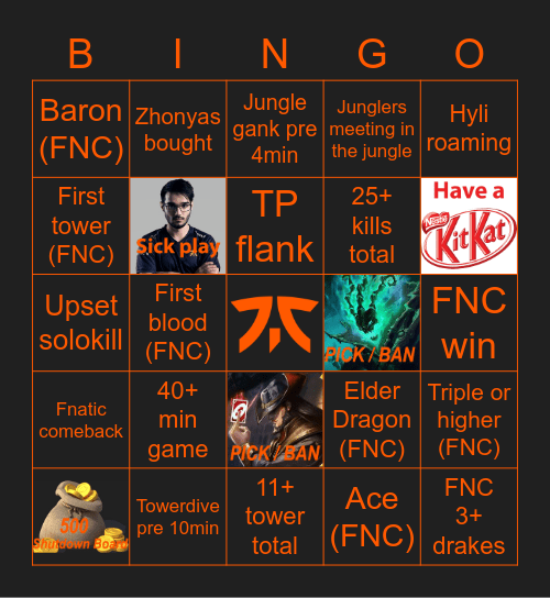 Fnatic vs G2 Bingo Card