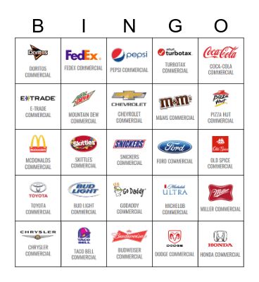 Super Bowl Bingo Card