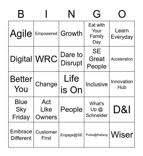 SE BINGO Card