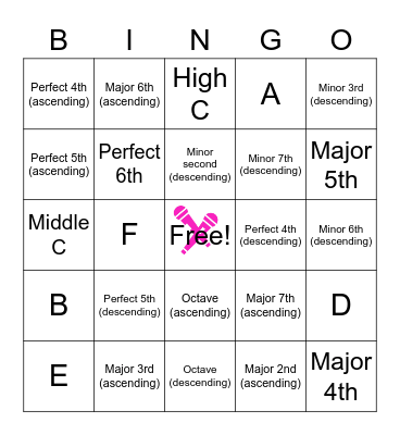 Junior Intervals and Staff notes Bingo Card