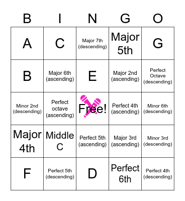 Senior Intervals and Staff Notes Bingo Card