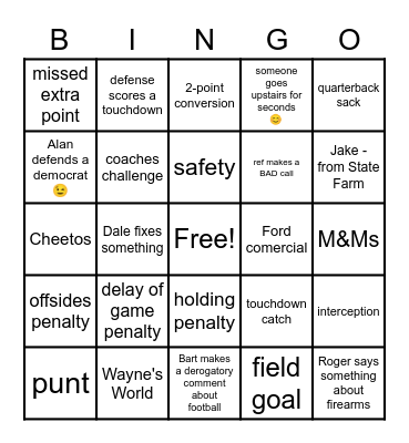 The Gang's Super Bowl Bingo Card