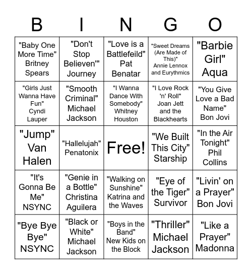 Old Music Bingo Card