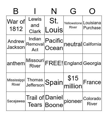 Early America Bingo Card