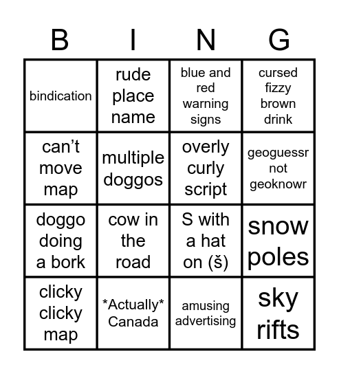 Pzinget’s GeoGuessr Bingo Card