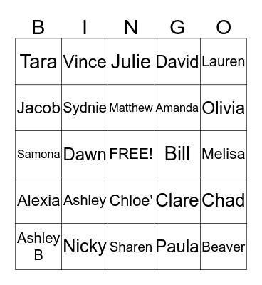 Odle Family Bingo Card